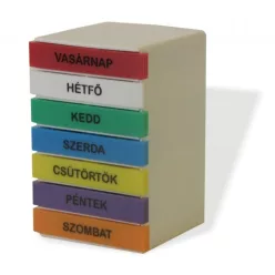 Gyógyszeradagoló heti torony, színes felíratokkal