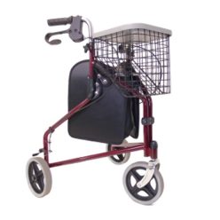   Rollátor 3 kerekű DRIVE vörös táskával, kosárral és tálcával