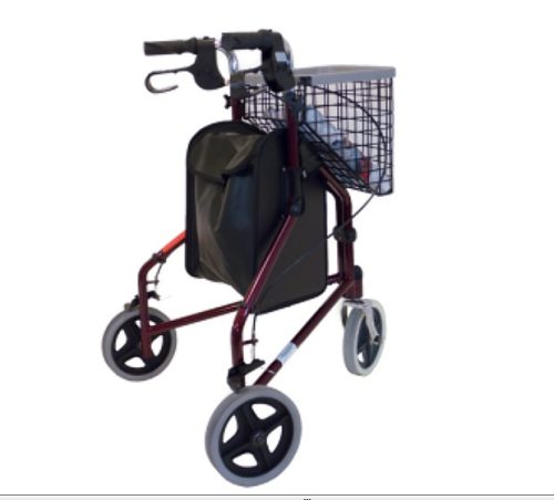 Rollátor 3 kerekű DRIVE vörös táskával, kosárral és tálcával