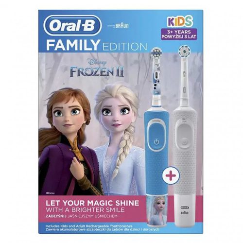 Oral-B Family Edition Duopack D100 Vitality, Sensi fejjel + D100 Frozen II, elektromos fogkefe szett