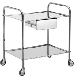   Műszerasztal, kötszer kocsi rozsdamentes 2 pocos 70x50x80 cm