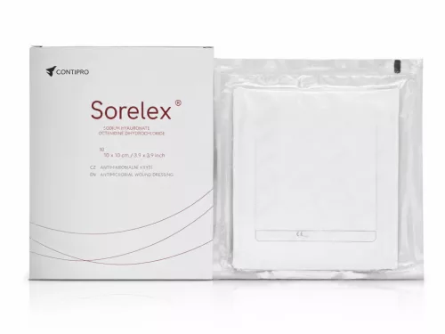 SORELEX 10X10 cm szívóöblítő hatású hidroaktív kötszerek antiszeptikummal