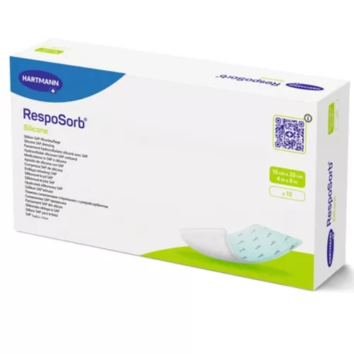 RESPOSORB SILICONE 10 X 20 CM (10) szuperabszorbens hidrocelluláris kötszer szilikonréteggel