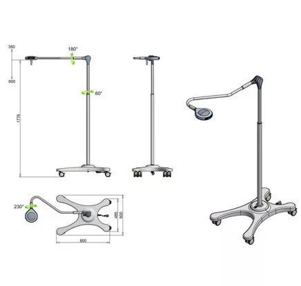 Lámpa orvosi kisműtős SATURNO LED 50.000 lux/1m  mobil állványos