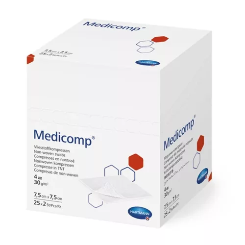 Medicomp flisz STERIL, 4 rétegű sebfedő 7,5x7,5cm 2 db/csomag