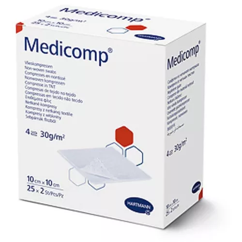 Medicomp flisz STERIL ,4 rétegű sebfedő 10x10cm 2db/csomag