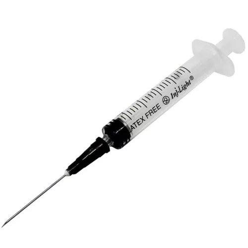 Fecskendő egyszer használatos 2,5 ml + 22 G 1 1/2 gumidugós