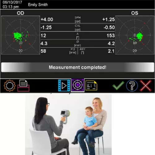 PLUSOPTIX A12R gyermek videorefraktométer, hordtáskával és +3D előtéttel