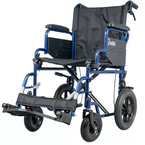 GEMINI BLUE transport kerekesszék, tolókar fékkel 125kgig - Méret 47cm