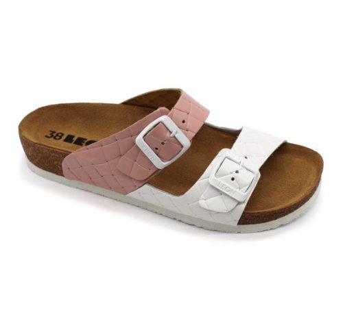 0Ft kiszállítás! Leon Comfortstep 4011 női rose-fehér papucs 36, 38 -Birkenstockhoz hasonlatos talppal