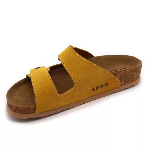 Leon Comfortstep 4050 sárga velúr női bőr papucs 36-41- Birkenstockhoz hasonlatos talppal