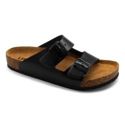   0Ft kiszállítás! Leon Comfortstep 4703 fekete férfi bőr papucs 42-47 -Birkenstockhoz hasonlatos talppal