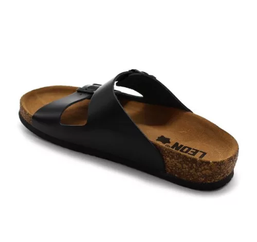 Leon Comfortstep 4703 fekete férfi bőr papucs 42-49 -Birkenstockhoz hasonlatos talppal