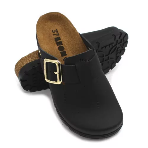 Leon Comfortstep 6000 fekete női bőr klumpa 36-41- Birkenstockhoz hasonlatos talppal