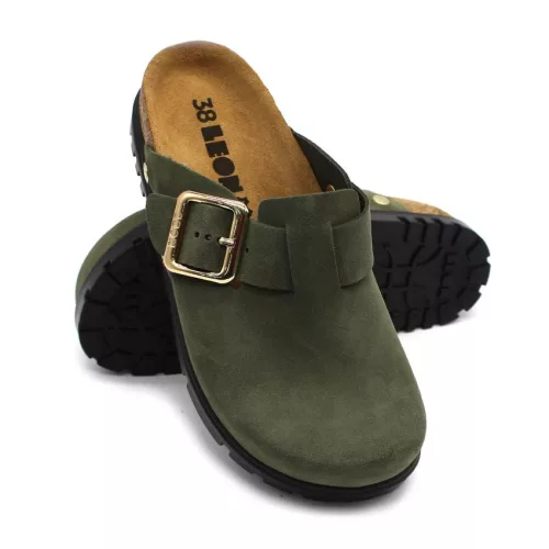 Leon Comfortstep 6006 zöld női bőr klumpa 36-41- Birkenstockhoz hasonlatos talppal