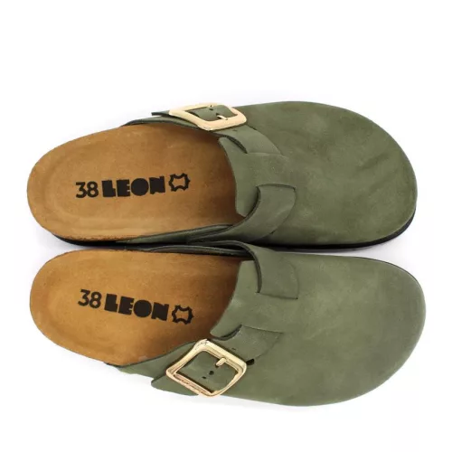 Leon Comfortstep 6006 zöld női bőr klumpa 36-41- Birkenstockhoz hasonlatos talppal