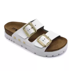   Leon Comfortstep 6010 fehér női bőr papucs 36-41 - Birkenstockhoz hasonlatos talppal