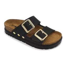   Leon Comfortstep 6010 fekete női bőr papucs 36-41 Birkenstockhoz hasonlatos talppal