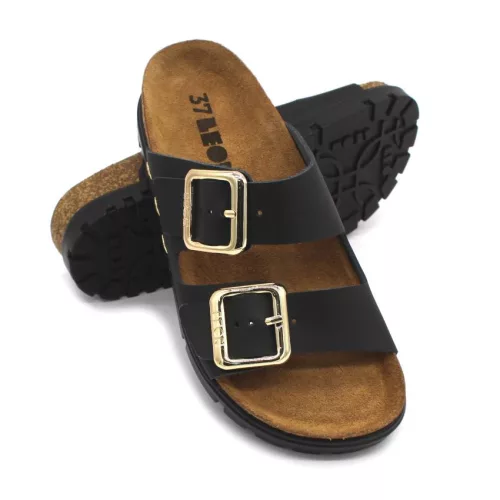 Leon Comfortstep 6010 fekete női bőr papucs 36-41 Birkenstockhoz hasonlatos talppal
