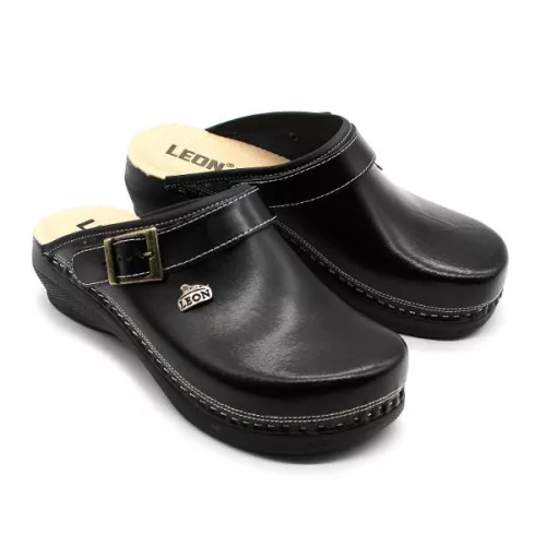 Leon Comforstep PU 101 fekete zárt női bőr klumpa 36-41