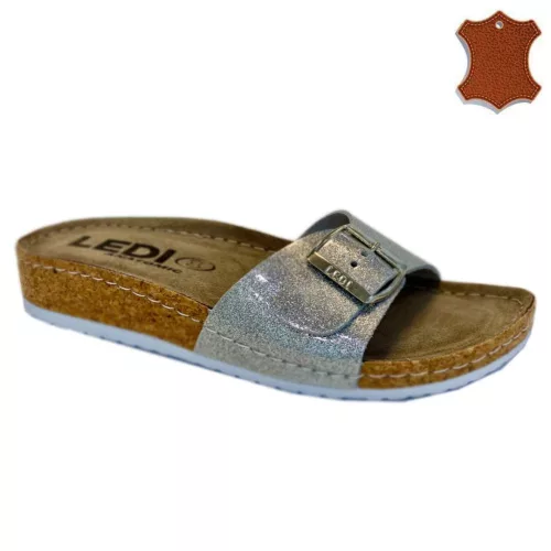 Ledi 94/SIL női bőr papucs ezüst 1 csatos 36-41