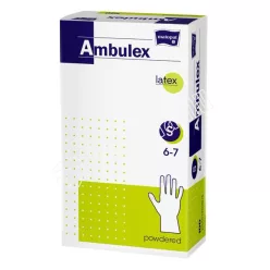   AMBULEX VIZSGÁLÓ GUMIKESZTYŰ  LATEX ELŐPUDEREZETT 100 db S-M-L-XL méretben 