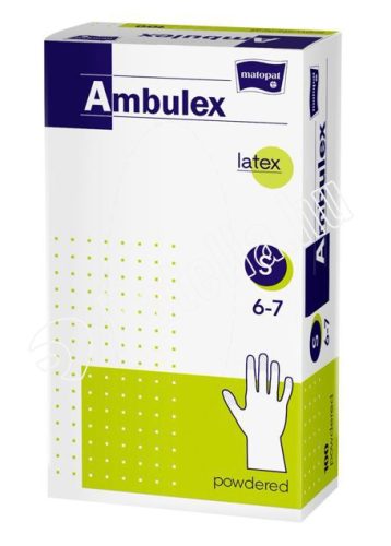 AMBULEX VIZSGÁLÓ GUMIKESZTYŰ  LATEX ELŐPUDEREZETT 100 db S-M-L-XL méretben 