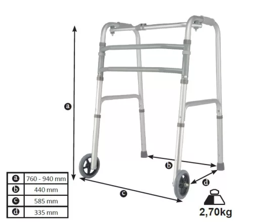Herdegen 4in1 Multifunkciós járókeret kettő kerékkel, fix, lépegetős, összecsukható járókeret