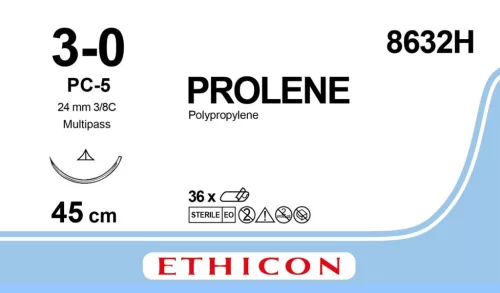 Varrófonal tűvel nem felszívódó Prolene kék, monofilament 3/0 45cm PC 19mm 3/8C 36 db 8632H