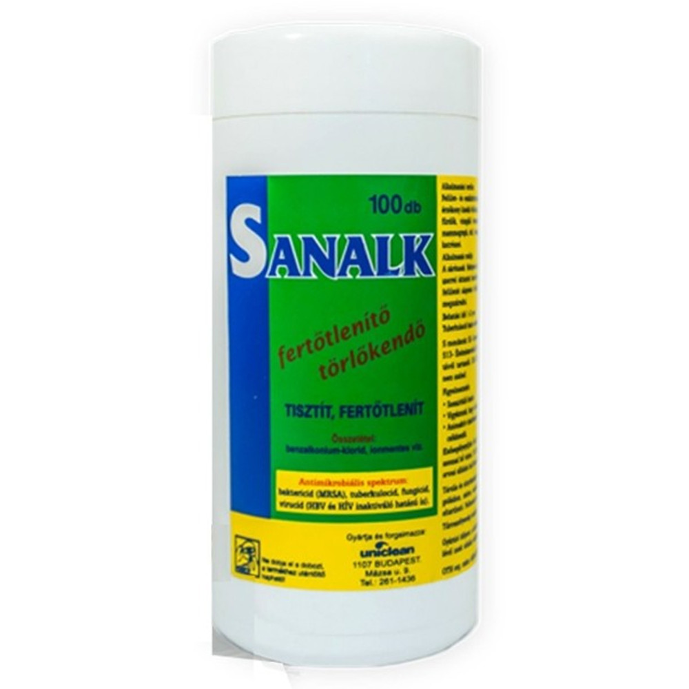 Image of Fertőtlenítő SANALK Plus 100 db törlőkendő dobozos