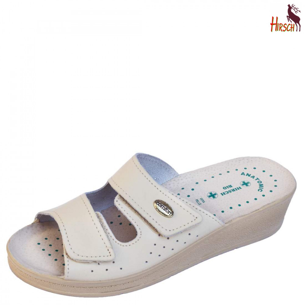 Image of HirschBio női bézs SRA csúszásmentes tépőzáras bőr papucs 35-41