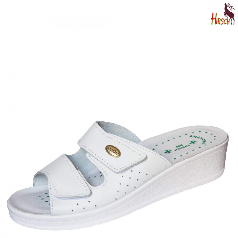 Image of HirschBio női fehér SRA csúszásmentes bőr papucs tépőzáras 35-41
