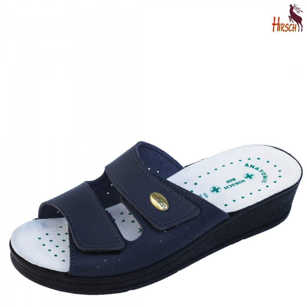 Image of HirschBio női sötétkék SRA csúszásmentes tépőzáras bőr papucs 35-41