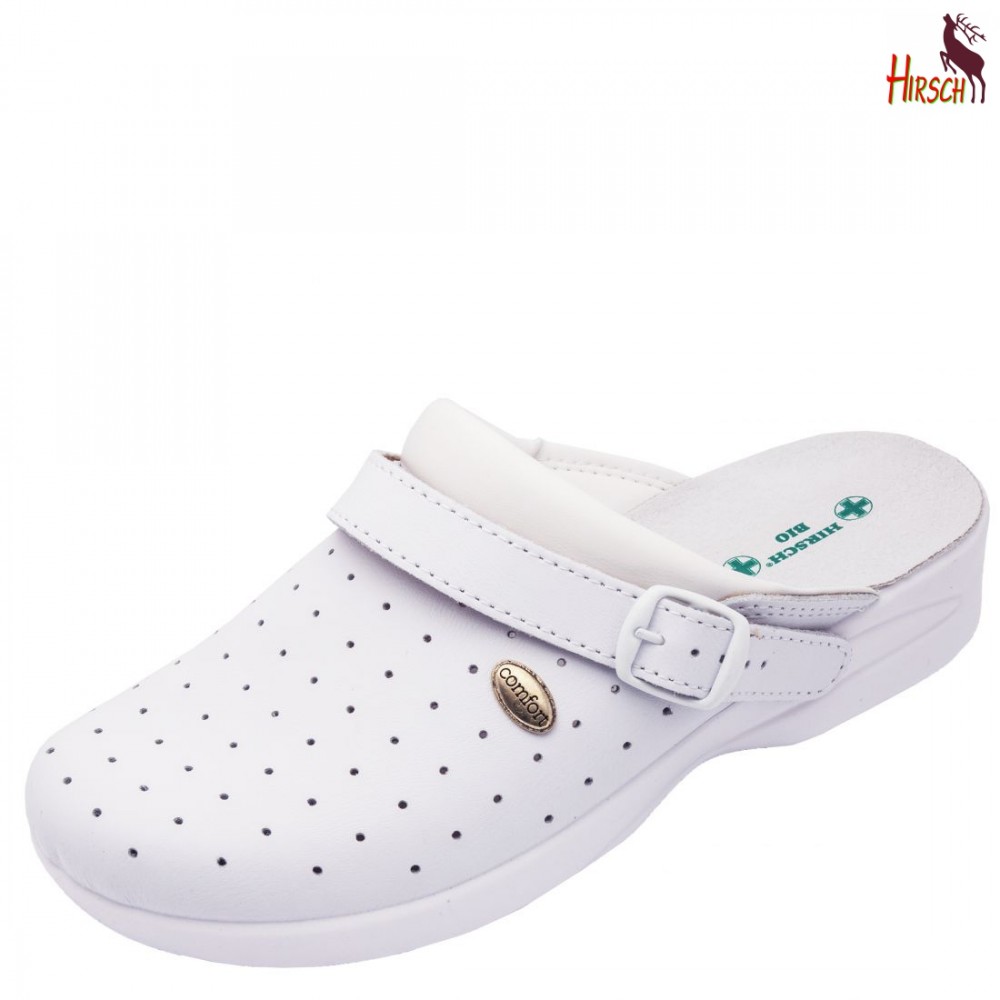 Image of HirschBio férfi, női bőr fehér anatómiai, csatos klumpa 35-47 R munkavédelmi, csúszásmentes