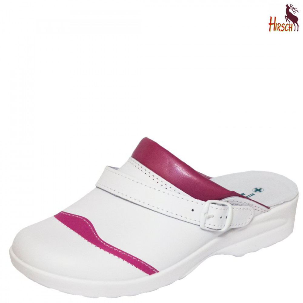 Image of HirschBio női fehér-fukszia anatómiai csatos bőr klumpa 35-43