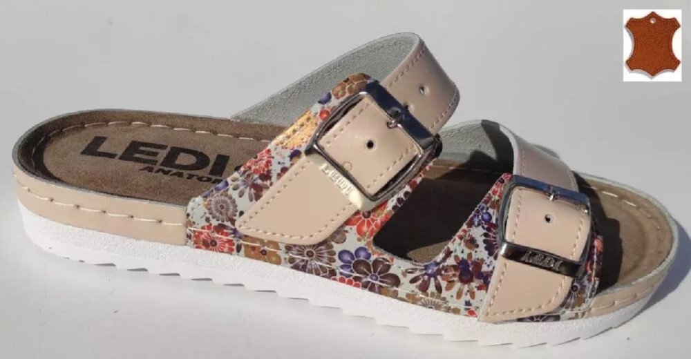 Image of 202/2 PÚDER VIRÁGOS női bőr papucs 36-39