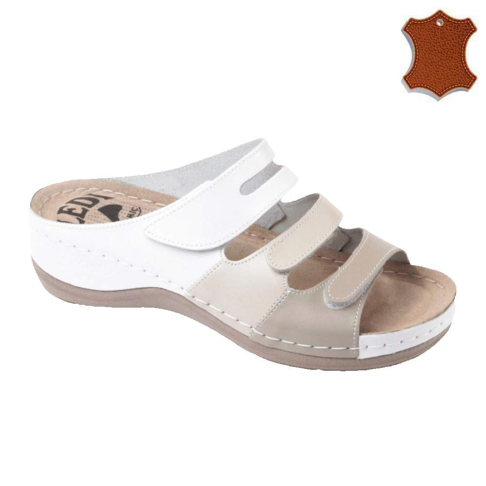 Image of 432/6 anatómiai női bőr tépőzáras papucs fehér-bézs, munkavédelmi 36-41