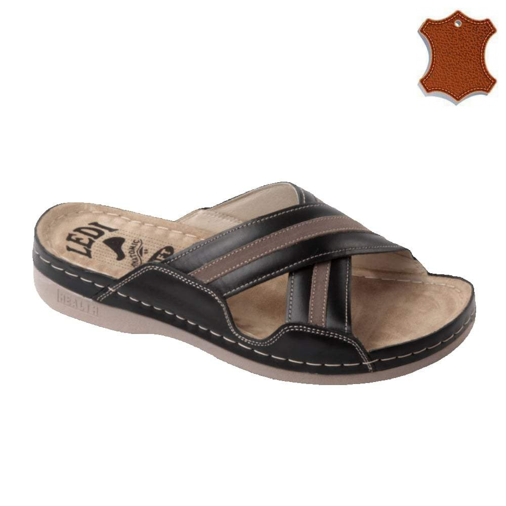 Image of 800-10 férfi bőr papucs fekete barna betéttel 42-46